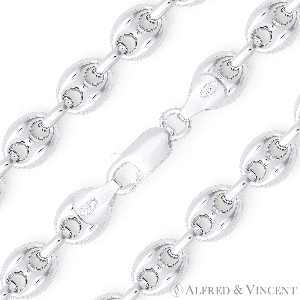 9.1mm Puffed Marina / Mariner Link Italian Chain Necklace in .925 Sterling Silver